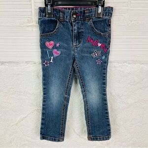 Healthtex Kids awesome embroidered pink love hearts Denim Jeans size 3T